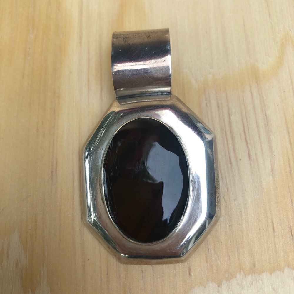 Sterling Silver 925 Mexico Large Stone Slide Pendant